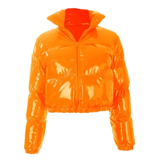 Dua Lipa Bright Orange Puffer Jacket