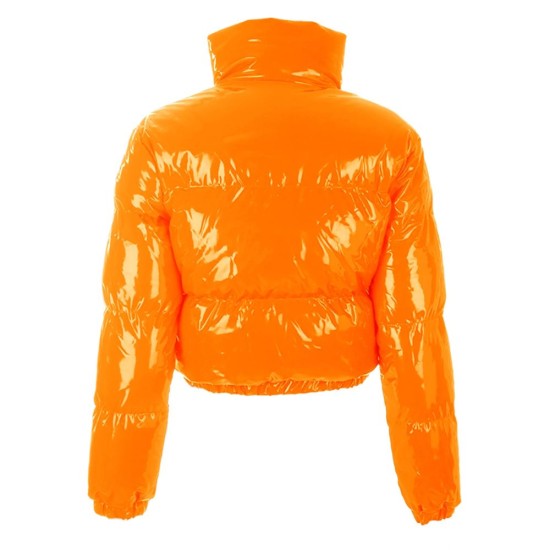 Dua Lipa Bright Orange Puffer Jacket
