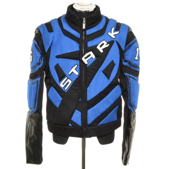 Iron Man 2 Tony Stark (Robert Downey) Biker Blue Leather Jacket Iron Man 2 Tony Stark (Robert Downey) Biker Blue Leather Jacket