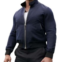 XFL The Rock Dwayne Johnson Blue Bomber Jacket