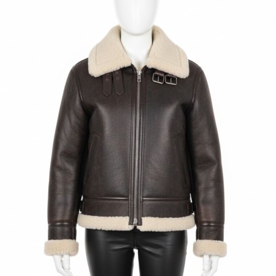 Kim Kardashian Street Style Shearling Black Leather Jacket