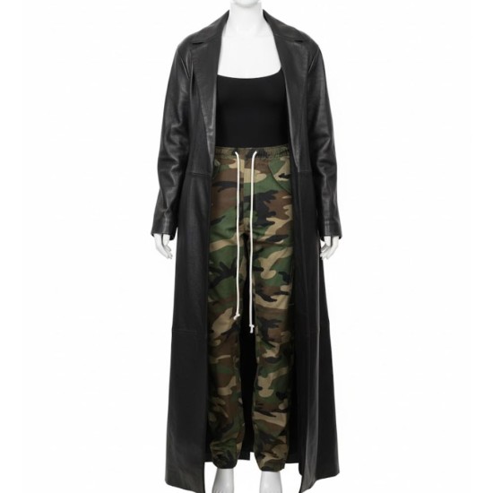 Kim Kardashian Black Leather Trench Coat Kim Kardashian Black Leather Trench Coat