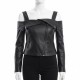Maria Taylor Off-Shoulder Black Leather Jacket Maria Taylor Off-Shoulder Black Leather Jacket