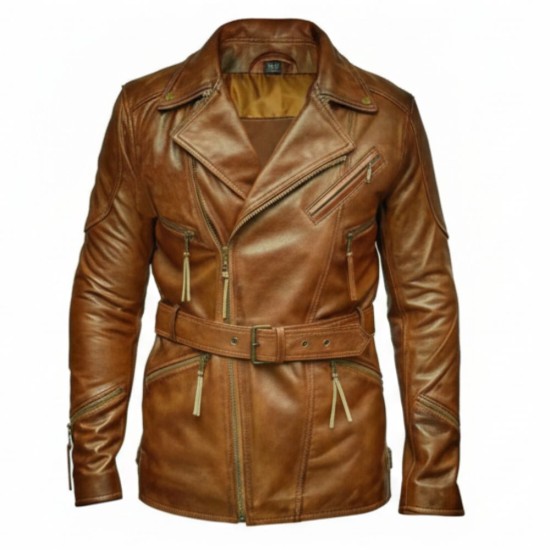 Men's Zip Up Vintage Brown Leather Pea Coat Men's Zip Up Vintage Brown Leather Pea Coat