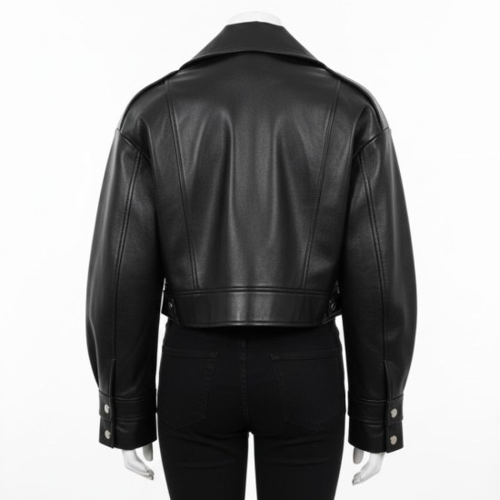 Molly-Mae Hague Black Cropped Biker Leather Jacket Molly-Mae Hague Black Cropped Biker Leather Jacket