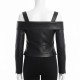Maria Taylor Off-Shoulder Black Leather Jacket Maria Taylor Off-Shoulder Black Leather Jacket