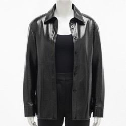 Selena Gomez Shiny Black Leather Jacket