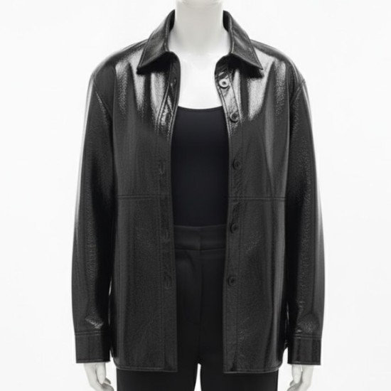 Selena Gomez Shiny Black Leather Jacket Selena Gomez Shiny Black Leather Jacket