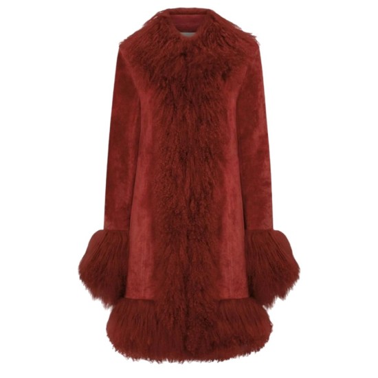 Taylor Swift Charlotte Simone Red Fur Coat Taylor Swift Charlotte Simone Red Fur Coat
