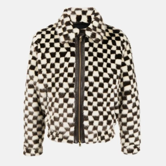 Travis Kelce Checkered Fur Jacket Travis Kelce Checkered Fur Jacket