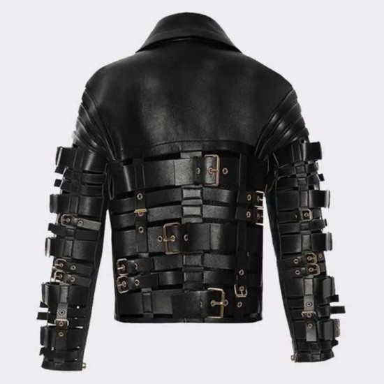 Zendaya Straps and Buckles Black Leather Jacket