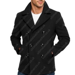 Men's Double Breasted Black Wool Pea Coat Men's Double Breasted Black Wool Pea Coat