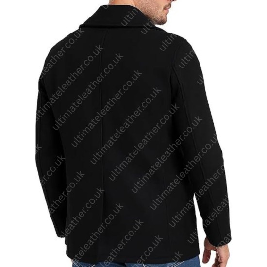 Men's Double Breasted Black Wool Pea Coat