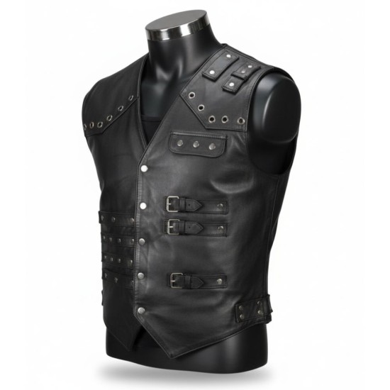 The Undertaker Boneyard Match Black Leather Vest The Undertaker Boneyard Match Black Leather Vest
