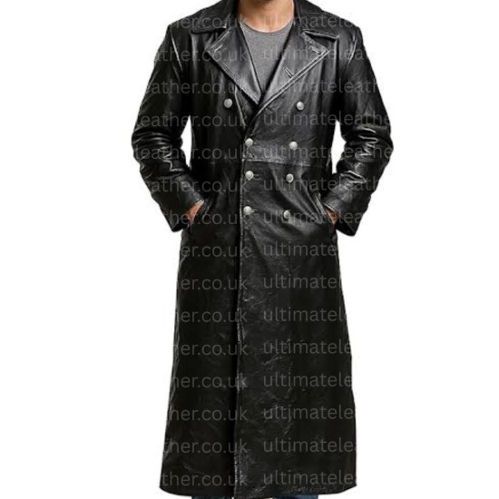 WW2 German Classic Officer Military Uniform Black Trench Coat