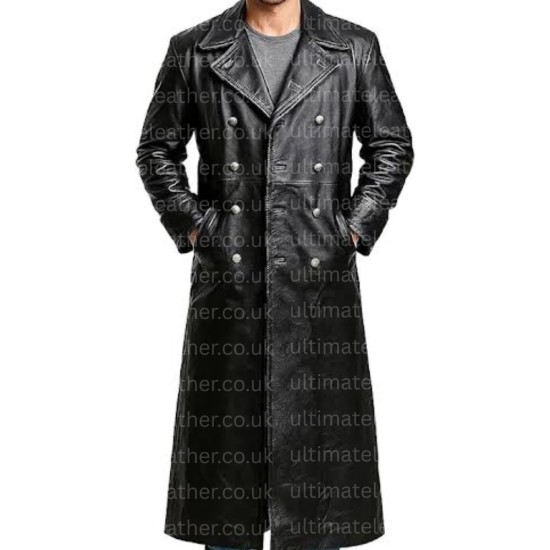 WW2 German Classic Officer Military Uniform Black Trench Coat