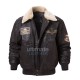 Men's Brown Bomber Leather Jacket with Removeable Collar