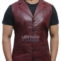 Men's 5 Button Maroon Biker Leather Vest