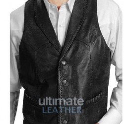 Men's Black Leather Waistcoat Vest