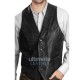 Men's Black Leather Waistcoat Vest