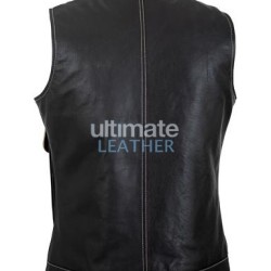Men's Zip Up Black Leather Vest