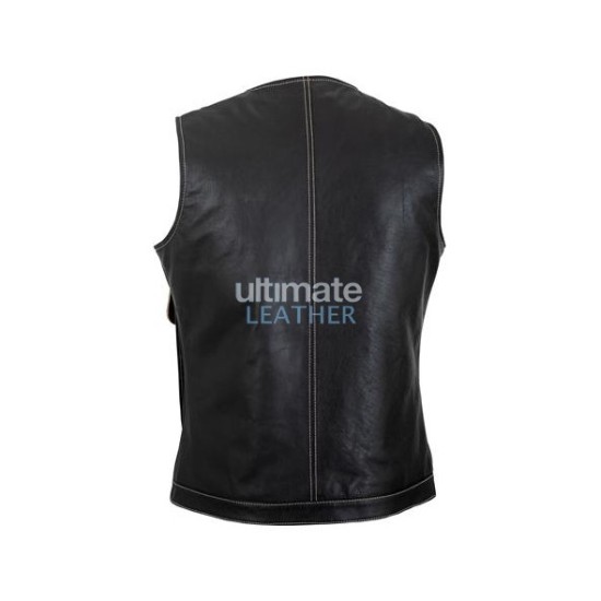 Men's Zip Up Black Leather Vest