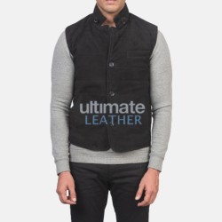 Men's 3 Button Black Leather Vest Men's Black Leather Vest