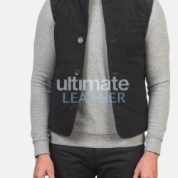 Men's 3 Button Black Leather Vest Men's Black Leather Vest