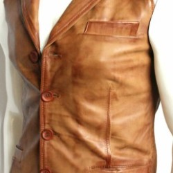 Men's 5 Button Brown Suede Leather Vest
