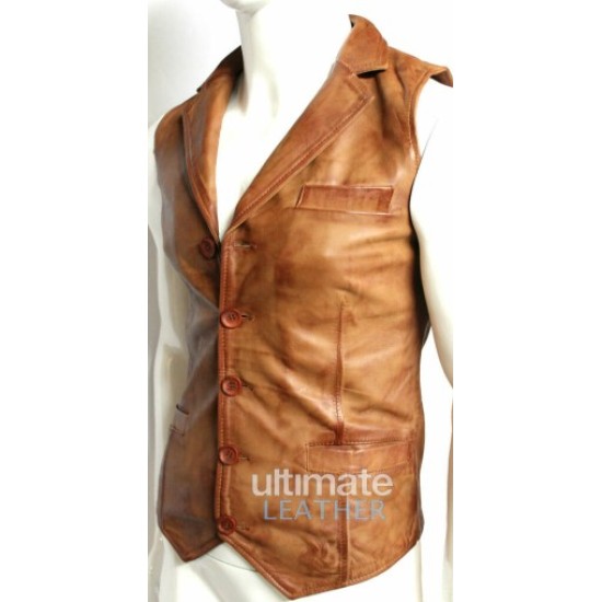 Men's 5 Button Brown Suede Leather Vest