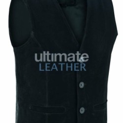 Men's 5 Button Suede Leather Black Vest