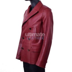 Men's Double Breasted Leather Blazer Peacoat