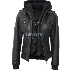 Bomber Black Zip Up Leather Jacket For Women Bomber Black Zip Up Leather Jacket For Women