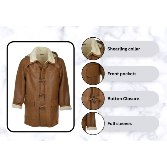 Men's Brown Shearling Leather Trench Coat