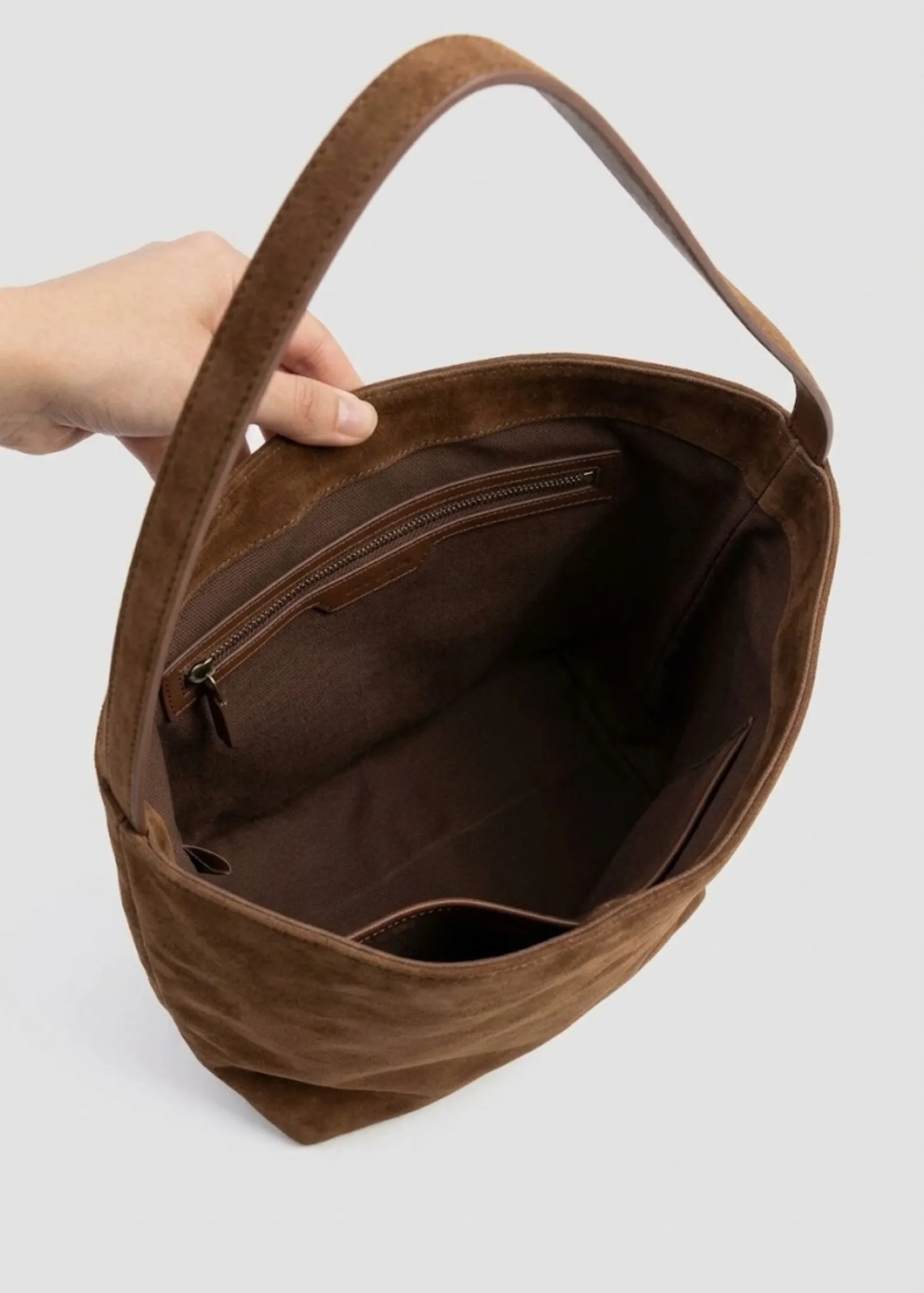 Brown Suede Leather Tote Bag - Image 3